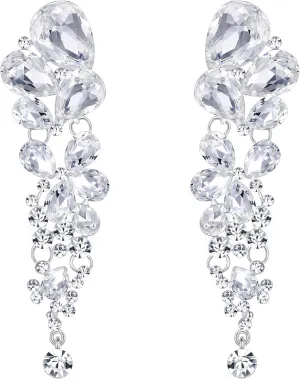 EVER FAITH Women's Austrian Crystal Gorgeous Tear Drops Wedding Dangle Clip-on Earrings