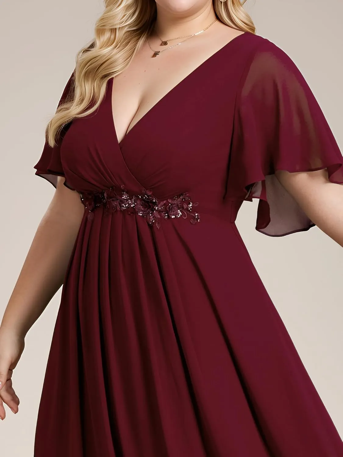 Ever-Pretty Plus Women's V Neck Floor Length Chiffon Evening Dresses Plus Size Mother of The Bride Dresses 01960-DAPH
