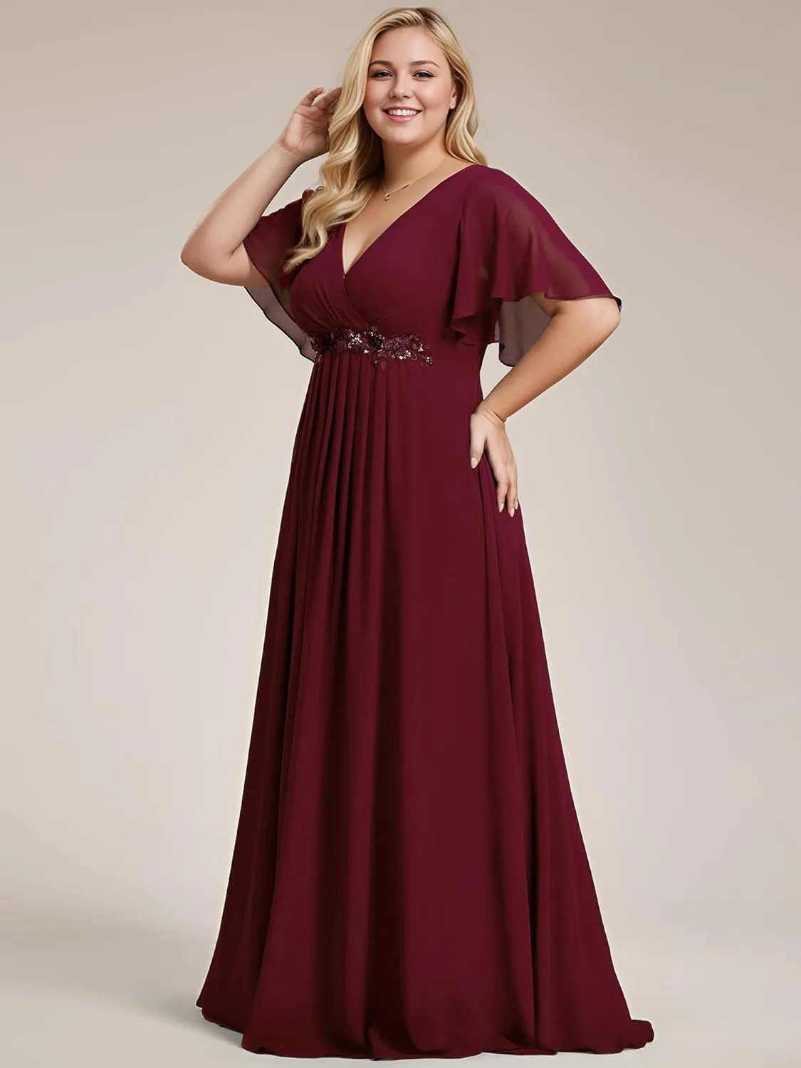 Ever-Pretty Plus Women's V Neck Floor Length Chiffon Evening Dresses Plus Size Mother of The Bride Dresses 01960-DAPH