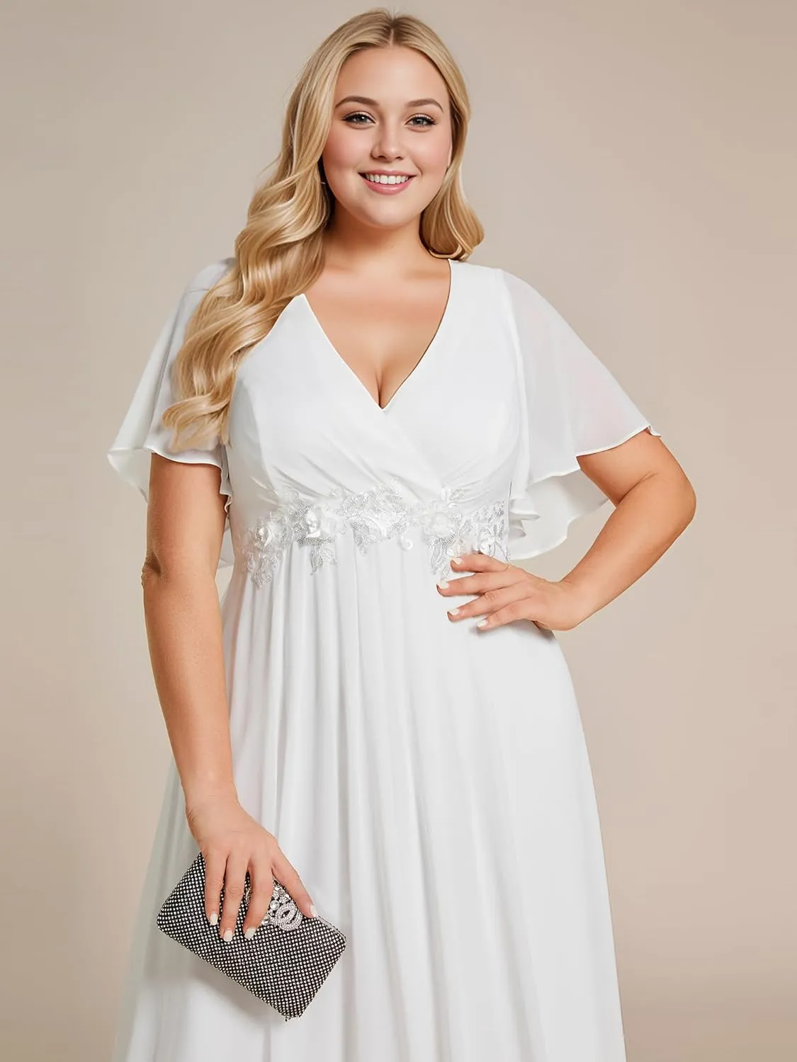 Ever-Pretty Plus Women's V Neck Floor Length Chiffon Evening Dresses Plus Size Mother of The Bride Dresses 01960-DAPH