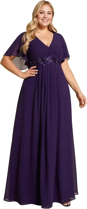 Ever-Pretty Plus Women's V Neck Floor Length Chiffon Evening Dresses Plus Size Mother of The Bride Dresses 01960-DAPH