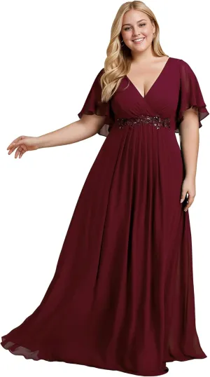 Ever-Pretty Plus Women's V Neck Floor Length Chiffon Evening Dresses Plus Size Mother of The Bride Dresses 01960-DAPH