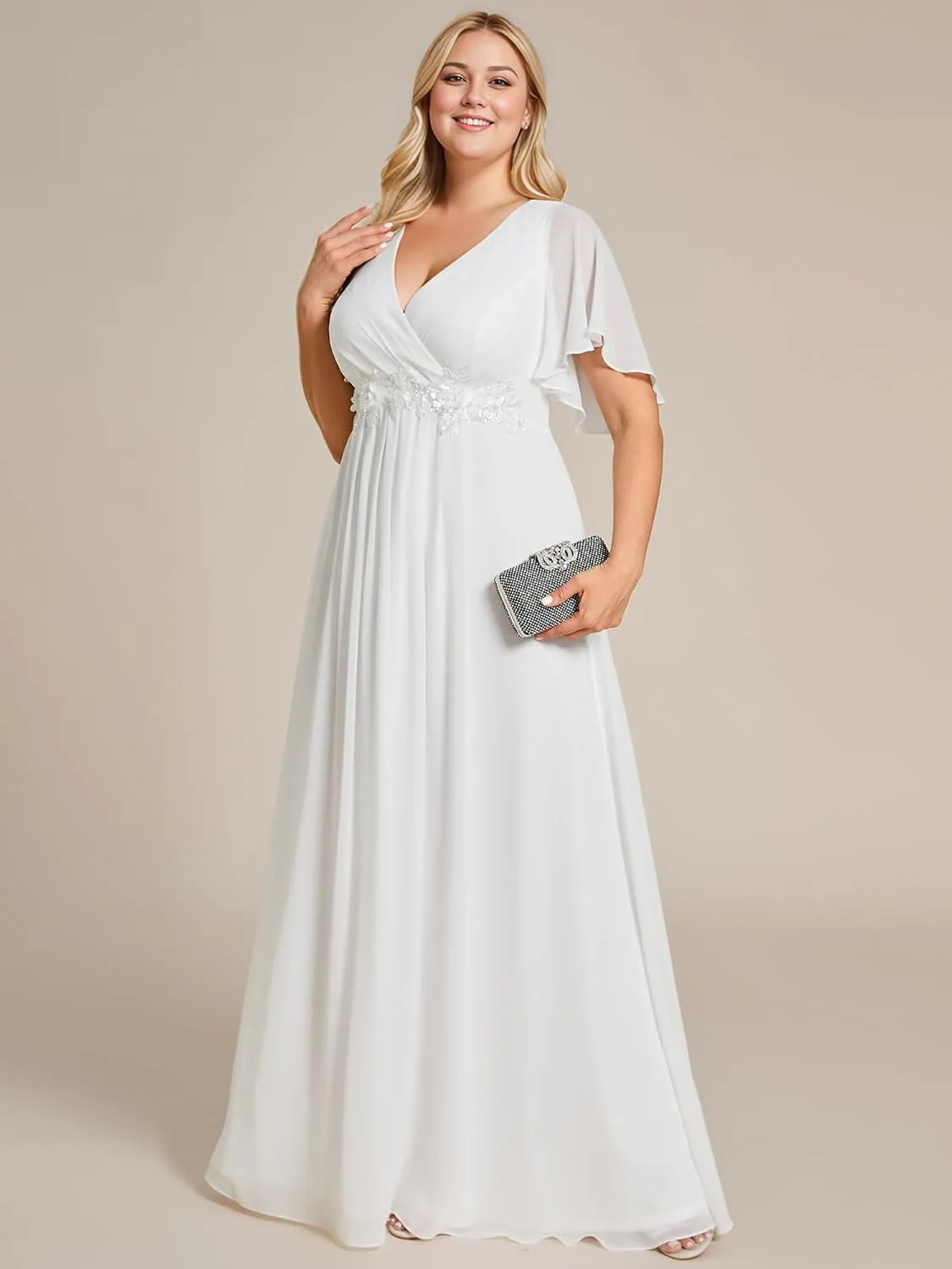 Ever-Pretty Plus Women's V Neck Floor Length Chiffon Evening Dresses Plus Size Mother of The Bride Dresses 01960-DAPH