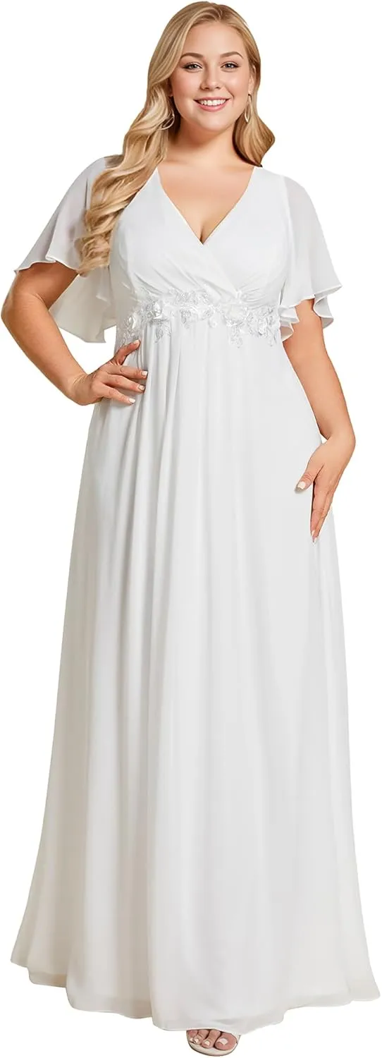 Ever-Pretty Plus Women's V Neck Floor Length Chiffon Evening Dresses Plus Size Mother of The Bride Dresses 01960-DAPH