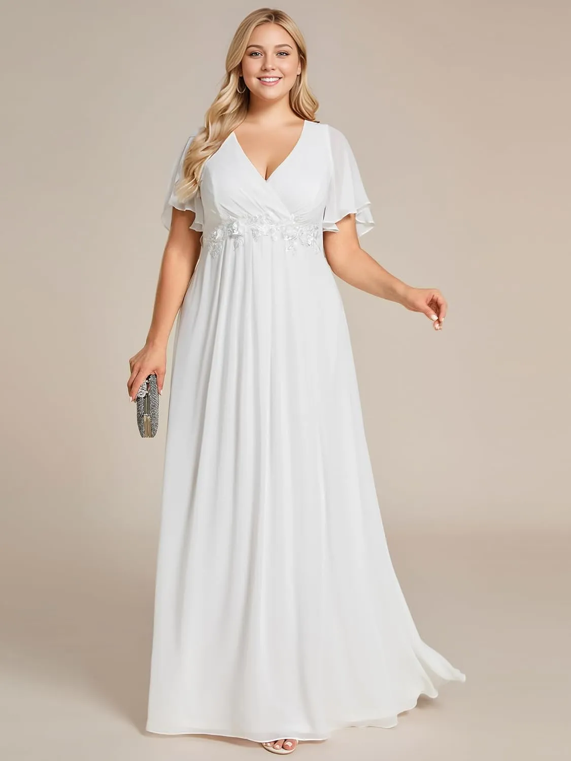 Ever-Pretty Plus Women's V Neck Floor Length Chiffon Evening Dresses Plus Size Mother of The Bride Dresses 01960-DAPH
