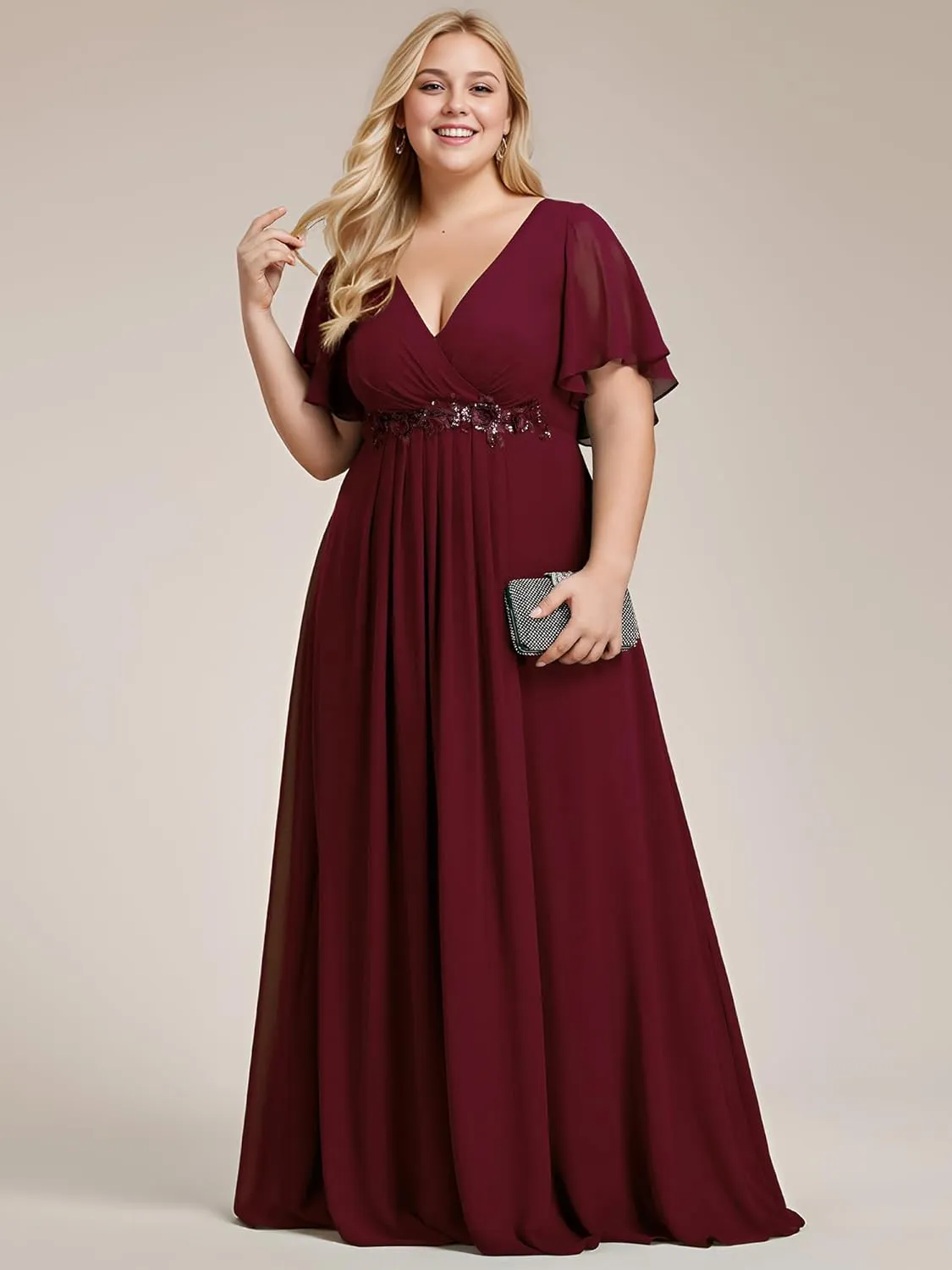Ever-Pretty Plus Women's V Neck Floor Length Chiffon Evening Dresses Plus Size Mother of The Bride Dresses 01960-DAPH