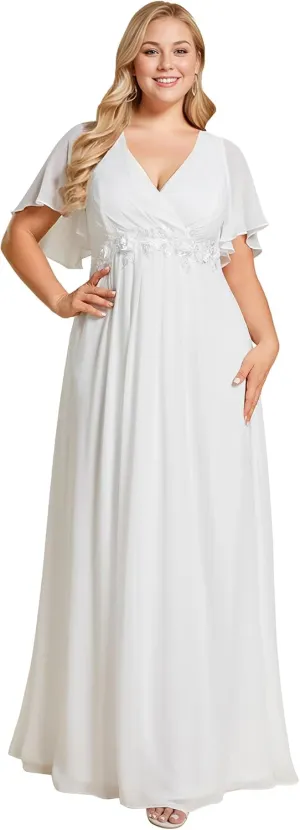 Ever-Pretty Plus Women's V Neck Floor Length Chiffon Evening Dresses Plus Size Mother of The Bride Dresses 01960-DAPH