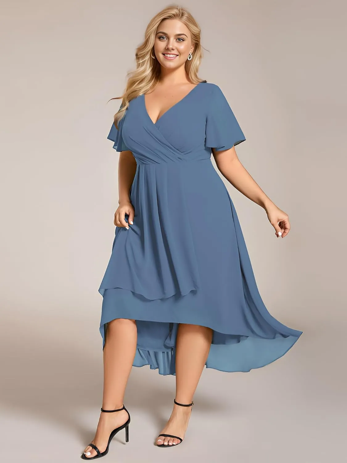 Ever-Pretty Women's A Line Curvy Pleated Chiffon Plus Size Semi Formal Dress