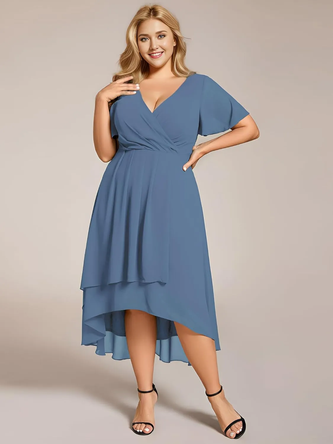 Ever-Pretty Women's A Line Curvy Pleated Chiffon Plus Size Semi Formal Dress