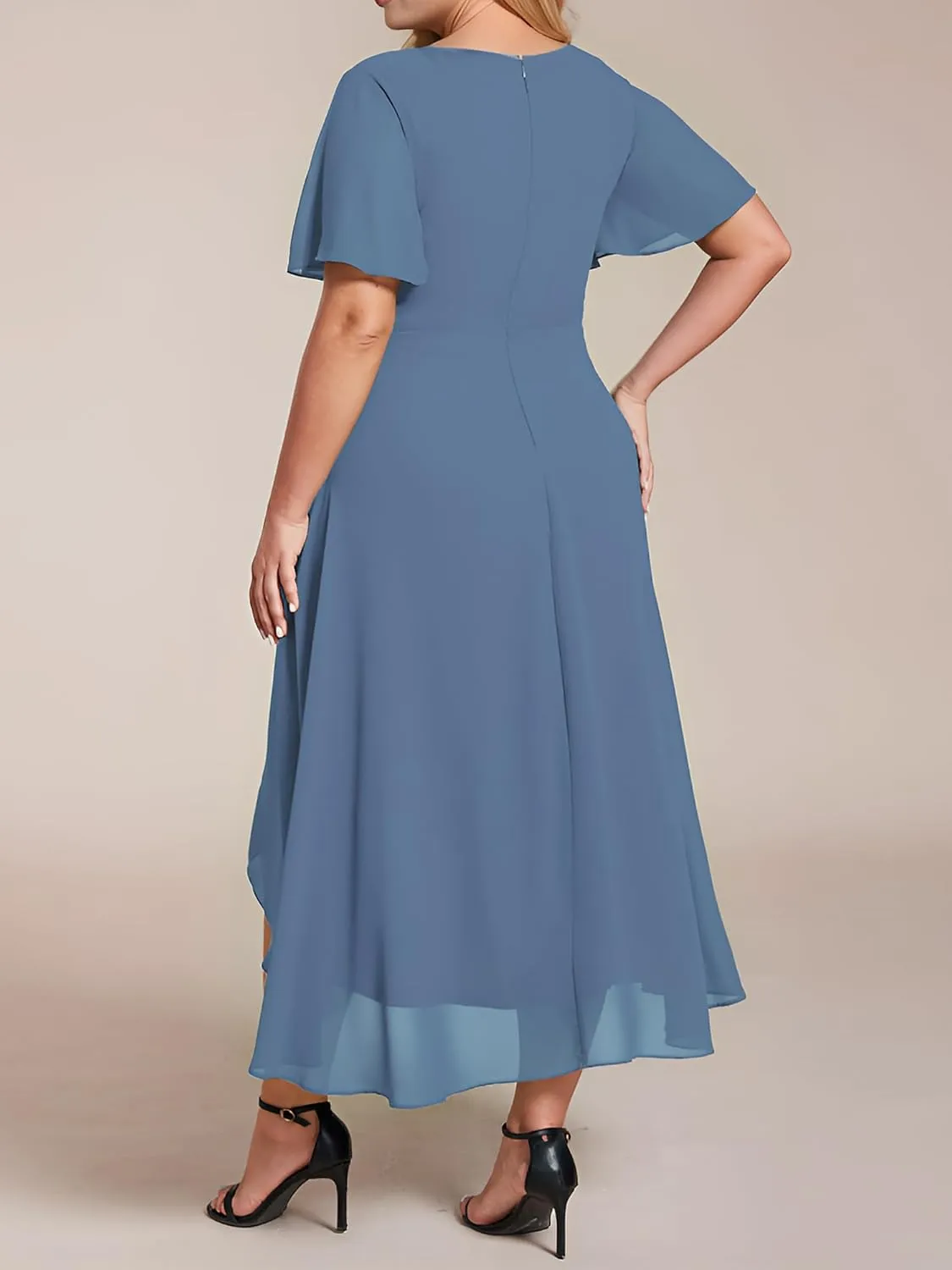 Ever-Pretty Women's A Line Curvy Pleated Chiffon Plus Size Semi Formal Dress