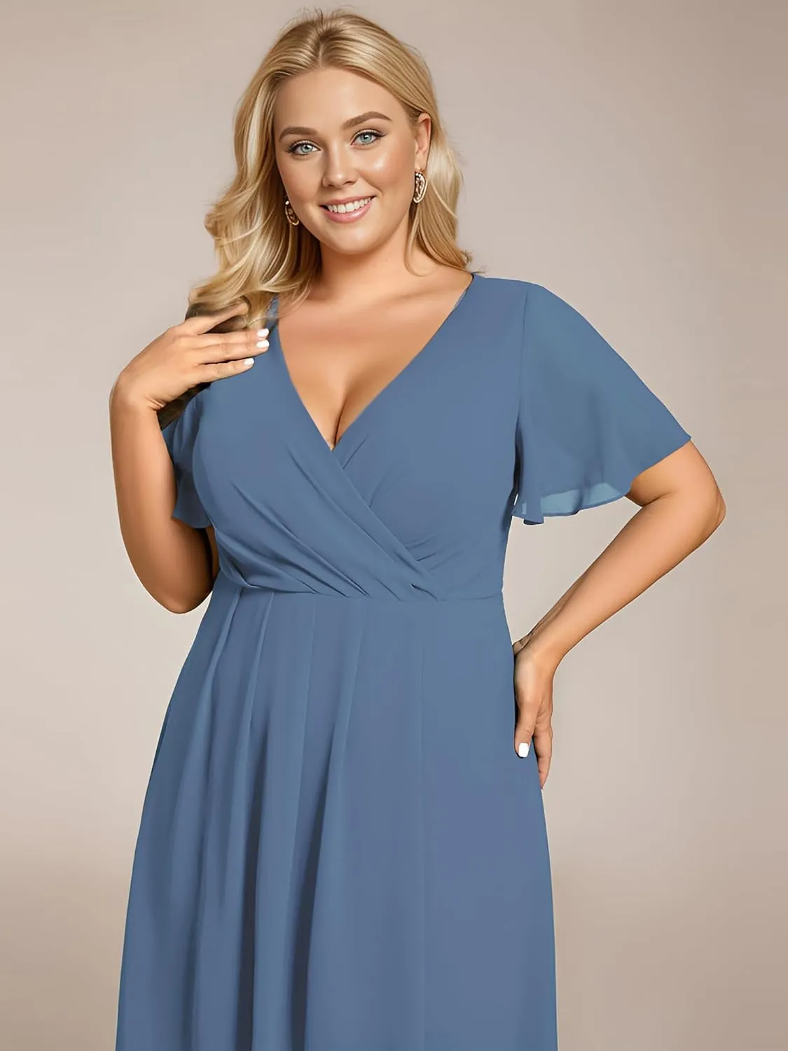 Ever-Pretty Women's A Line Curvy Pleated Chiffon Plus Size Semi Formal Dress