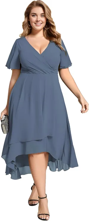 Ever-Pretty Women's A Line Curvy Pleated Chiffon Plus Size Semi Formal Dress