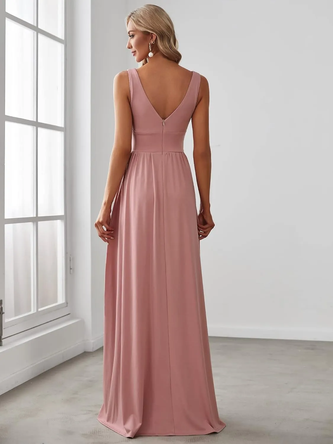 Ever-Pretty Women's Bridesmaid Dresses Deep V-Neck Sleeveless Side Slit Floor Length Wedding Guest Dress 0168B