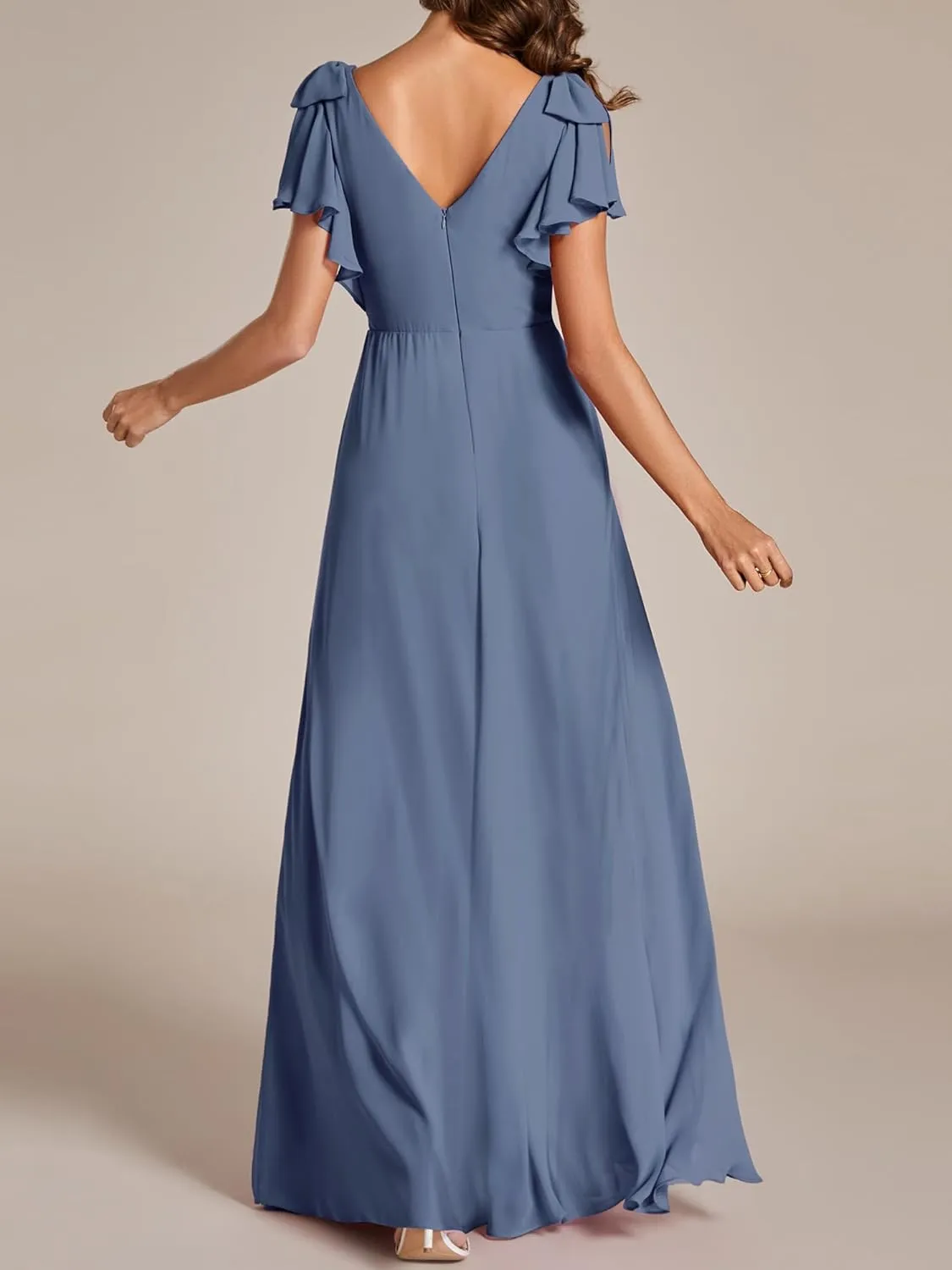 Ever-Pretty Women's Chiffon Mother of The Groom Dresses V Neck Split Ruffle Sleeves Formal Dresses 02080-PH