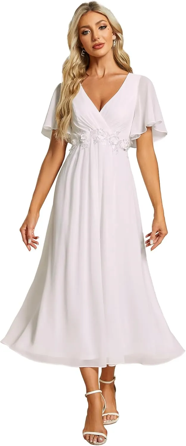 Ever-Pretty Women's Cocktail Dresses V Neck A-Line Elastic High Waist Wedding Guest Evening Party Maxi Dress 02093