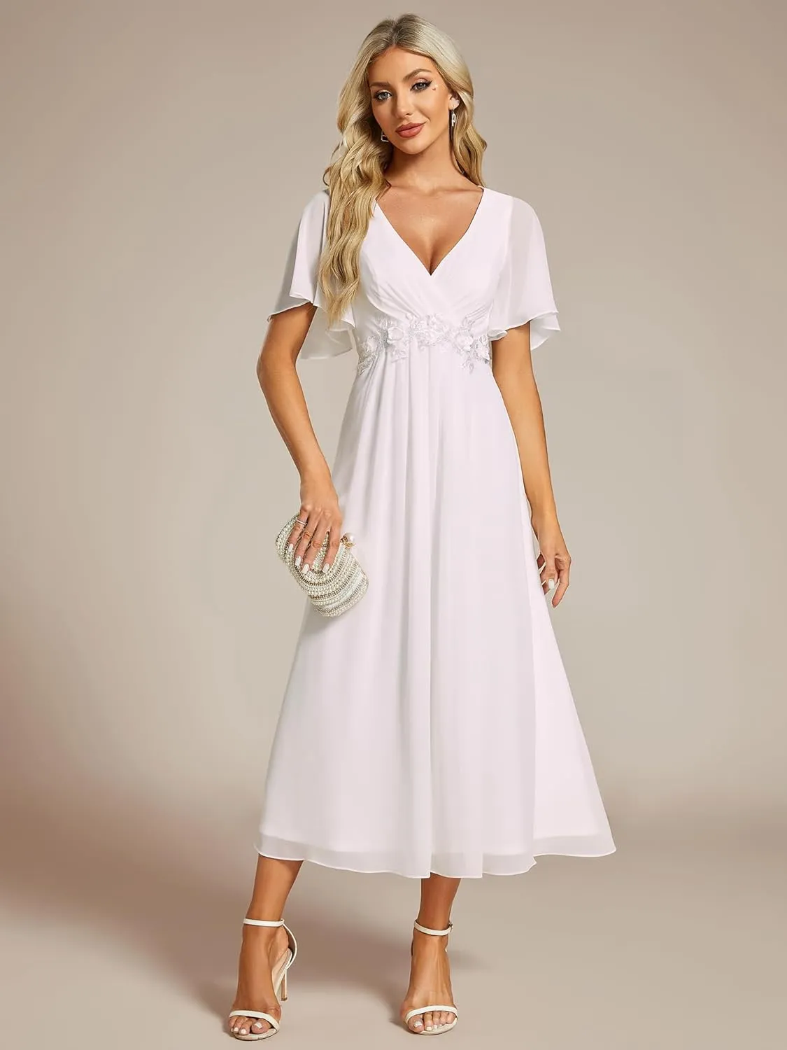 Ever-Pretty Women's Cocktail Dresses V Neck A-Line Elastic High Waist Wedding Guest Evening Party Maxi Dress 02093
