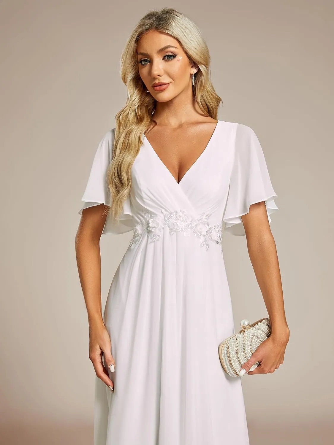 Ever-Pretty Women's Cocktail Dresses V Neck A-Line Elastic High Waist Wedding Guest Evening Party Maxi Dress 02093