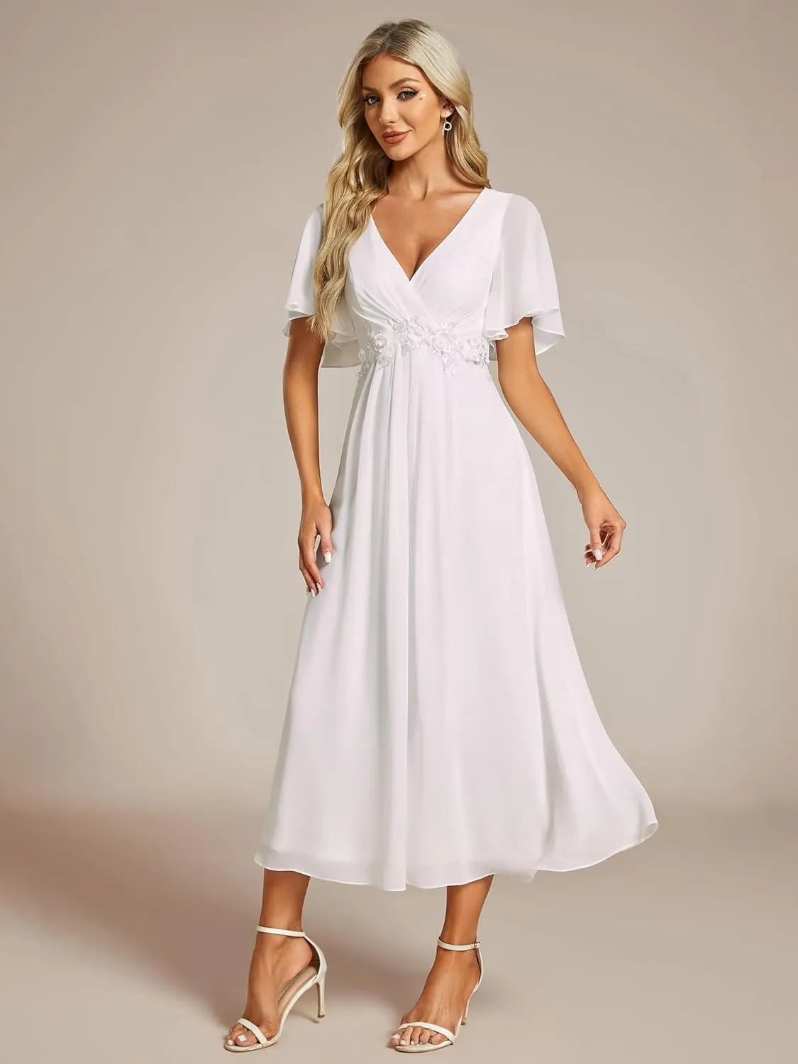 Ever-Pretty Women's Cocktail Dresses V Neck A-Line Elastic High Waist Wedding Guest Evening Party Maxi Dress 02093