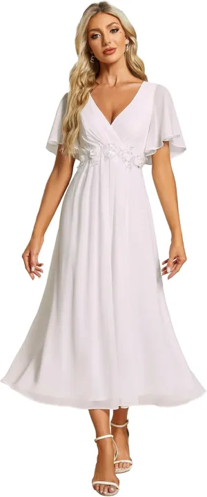 Ever-Pretty Women's Cocktail Dresses V Neck A-Line Elastic High Waist Wedding Guest Evening Party Maxi Dress 02093