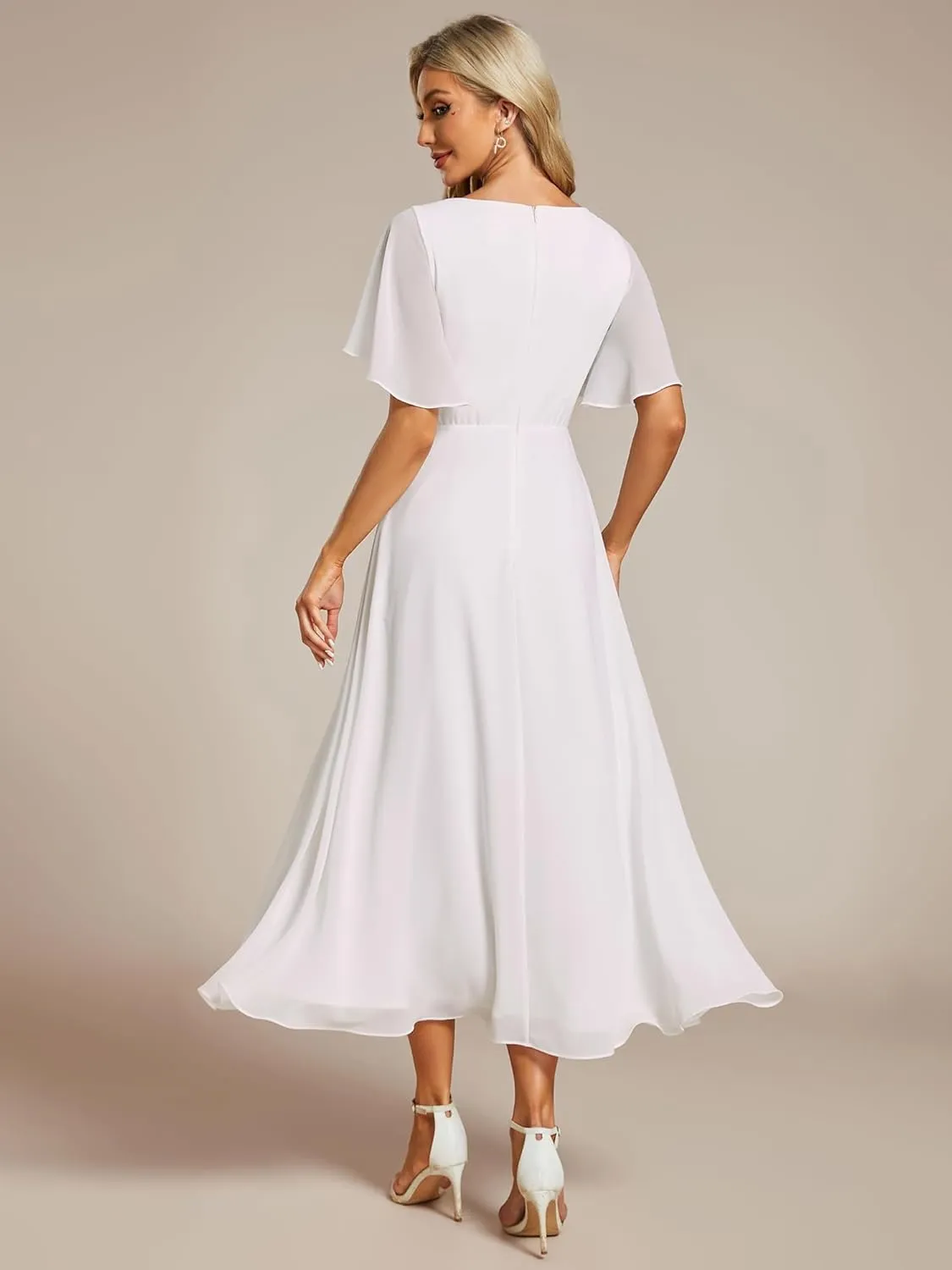 Ever-Pretty Women's Cocktail Dresses V Neck A-Line Elastic High Waist Wedding Guest Evening Party Maxi Dress 02093