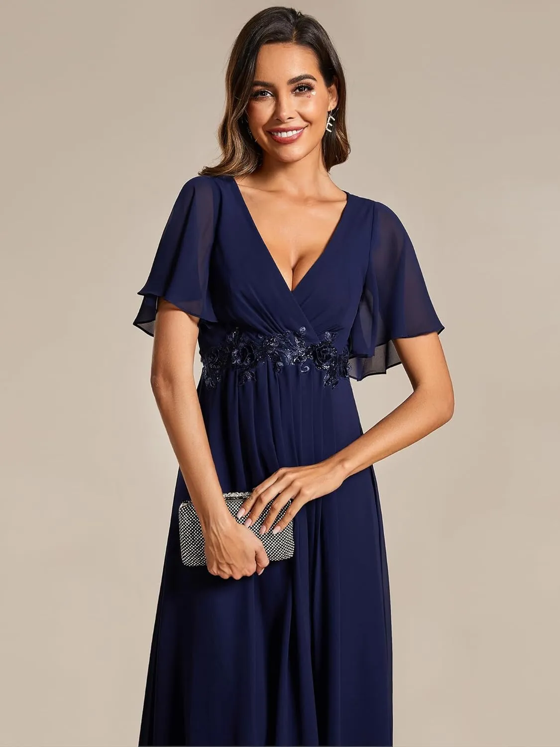 Ever-Pretty Women's Cocktail Dresses V Neck A-Line Elastic High Waist Wedding Guest Evening Party Maxi Dress 02093