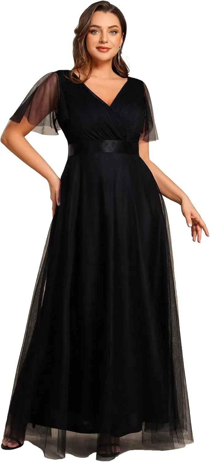 Ever-Pretty Women's Double V-Neck Empire Waist Front Wrap Plus Size Evening Dress 07962