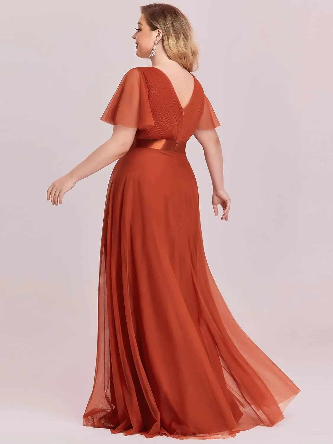 Ever-Pretty Women's Double V-Neck Empire Waist Front Wrap Plus Size Evening Dress 07962