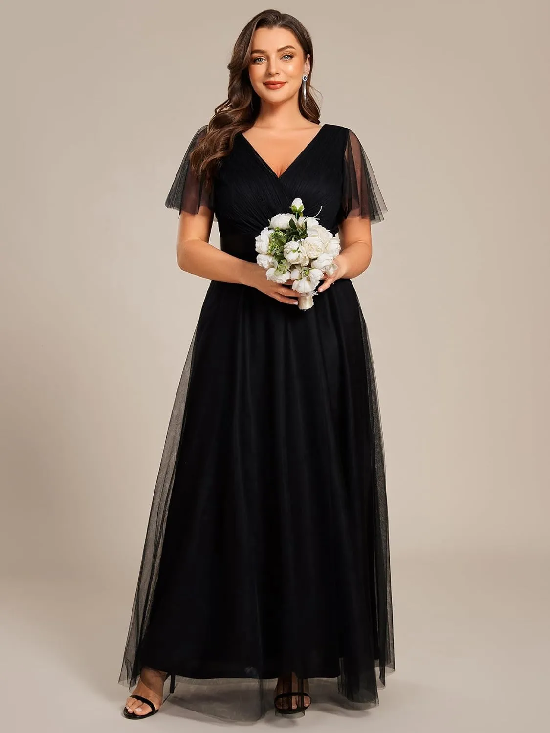 Ever-Pretty Women's Double V-Neck Empire Waist Front Wrap Plus Size Evening Dress 07962
