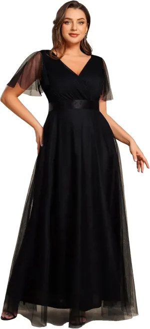 Ever-Pretty Women's Double V-Neck Empire Waist Front Wrap Plus Size Evening Dress 07962