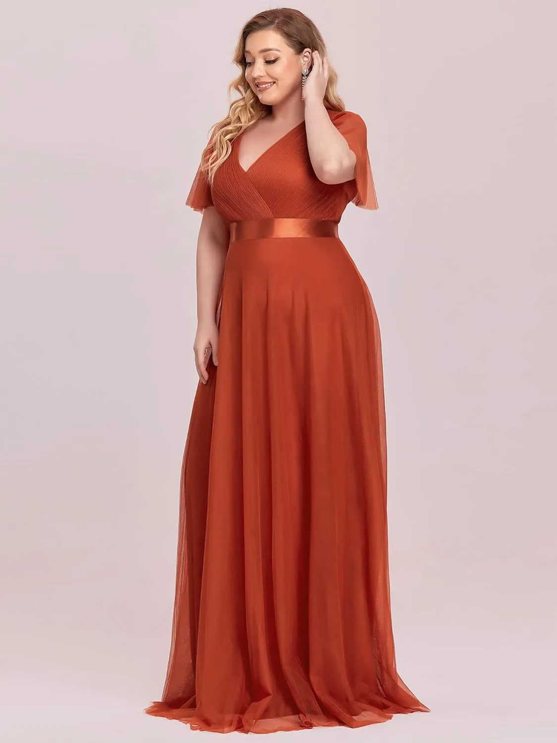 Ever-Pretty Women's Double V-Neck Empire Waist Front Wrap Plus Size Evening Dress 07962