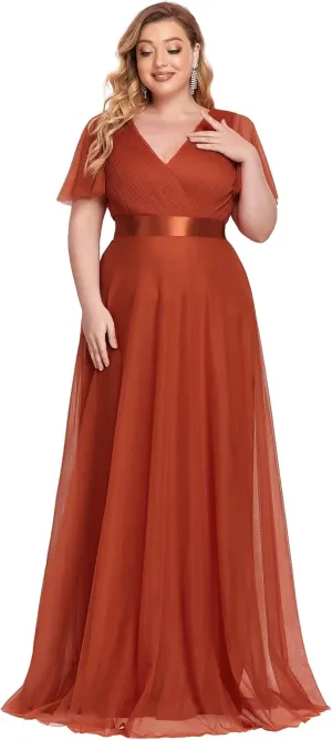 Ever-Pretty Women's Double V-Neck Empire Waist Front Wrap Plus Size Evening Dress 07962