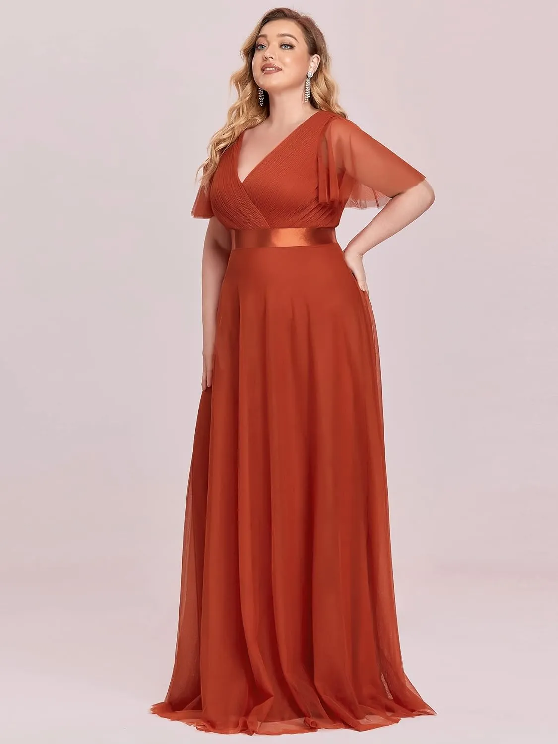 Ever-Pretty Women's Double V-Neck Empire Waist Front Wrap Plus Size Evening Dress 07962