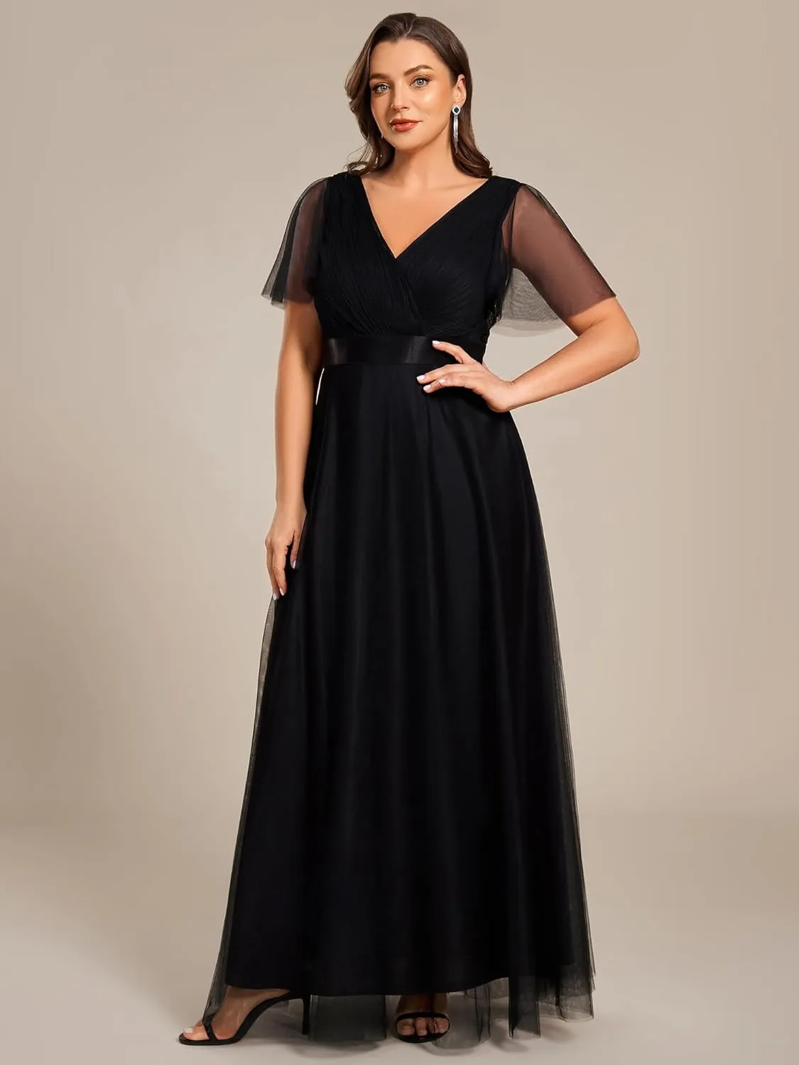 Ever-Pretty Women's Double V-Neck Empire Waist Front Wrap Plus Size Evening Dress 07962