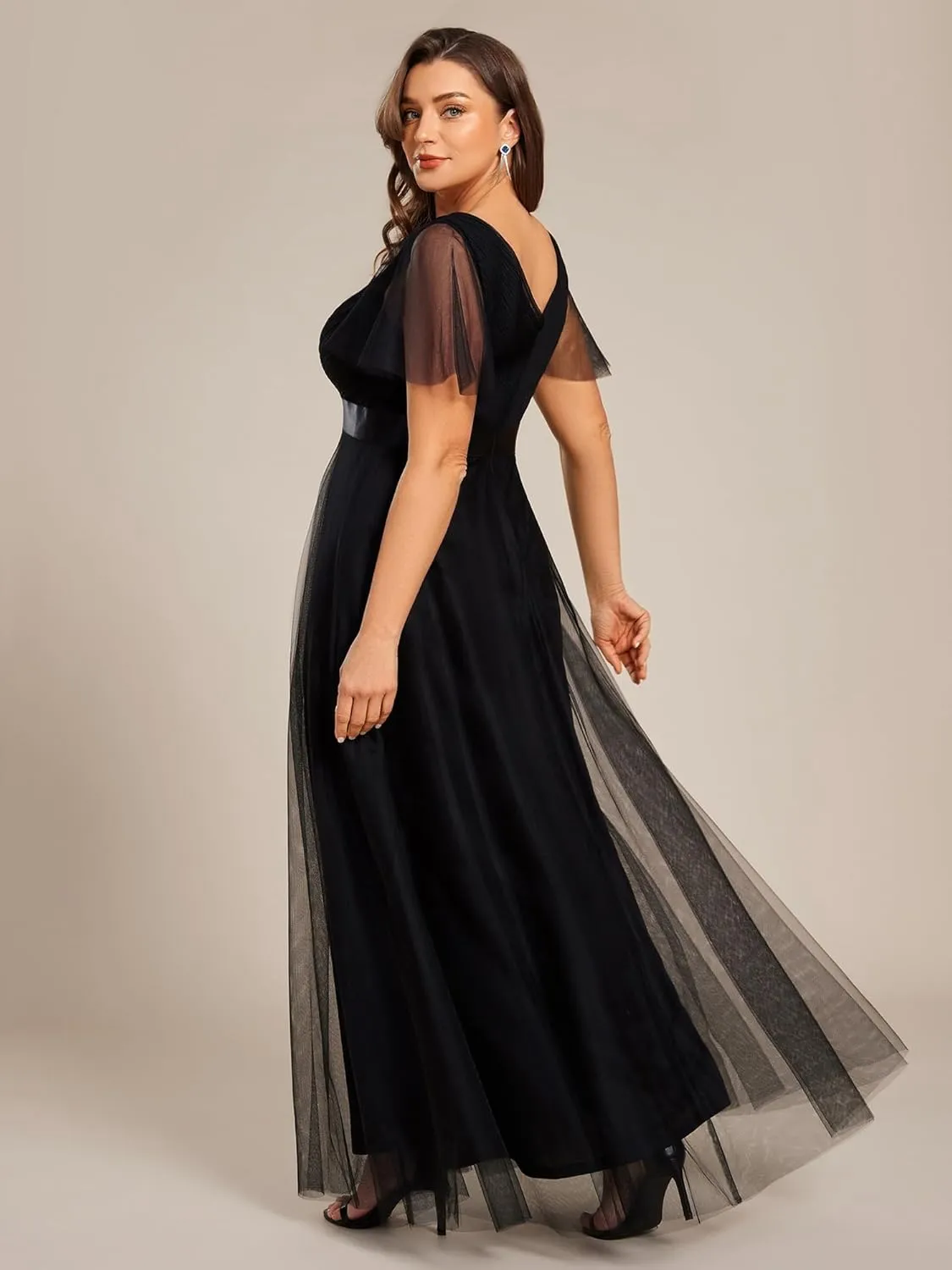 Ever-Pretty Women's Double V-Neck Empire Waist Front Wrap Plus Size Evening Dress 07962