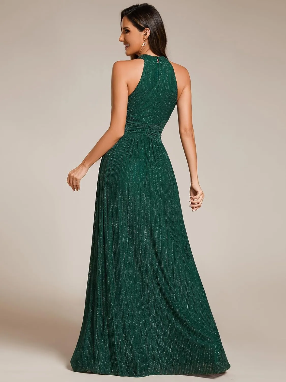 Ever-Pretty Women's Halter Neck Summer Formal Dresses Sleeveless Pletaed Floor Length Glitter Evening Dresses 41961
