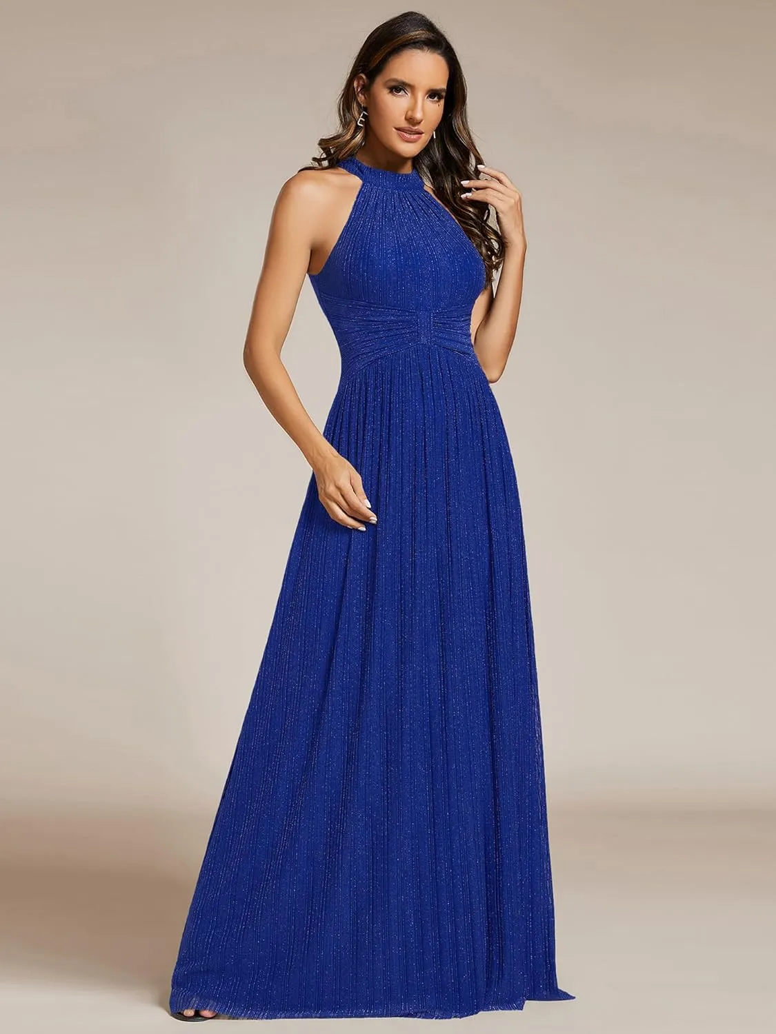 Ever-Pretty Women's Halter Neck Summer Formal Dresses Sleeveless Pletaed Floor Length Glitter Evening Dresses 41961