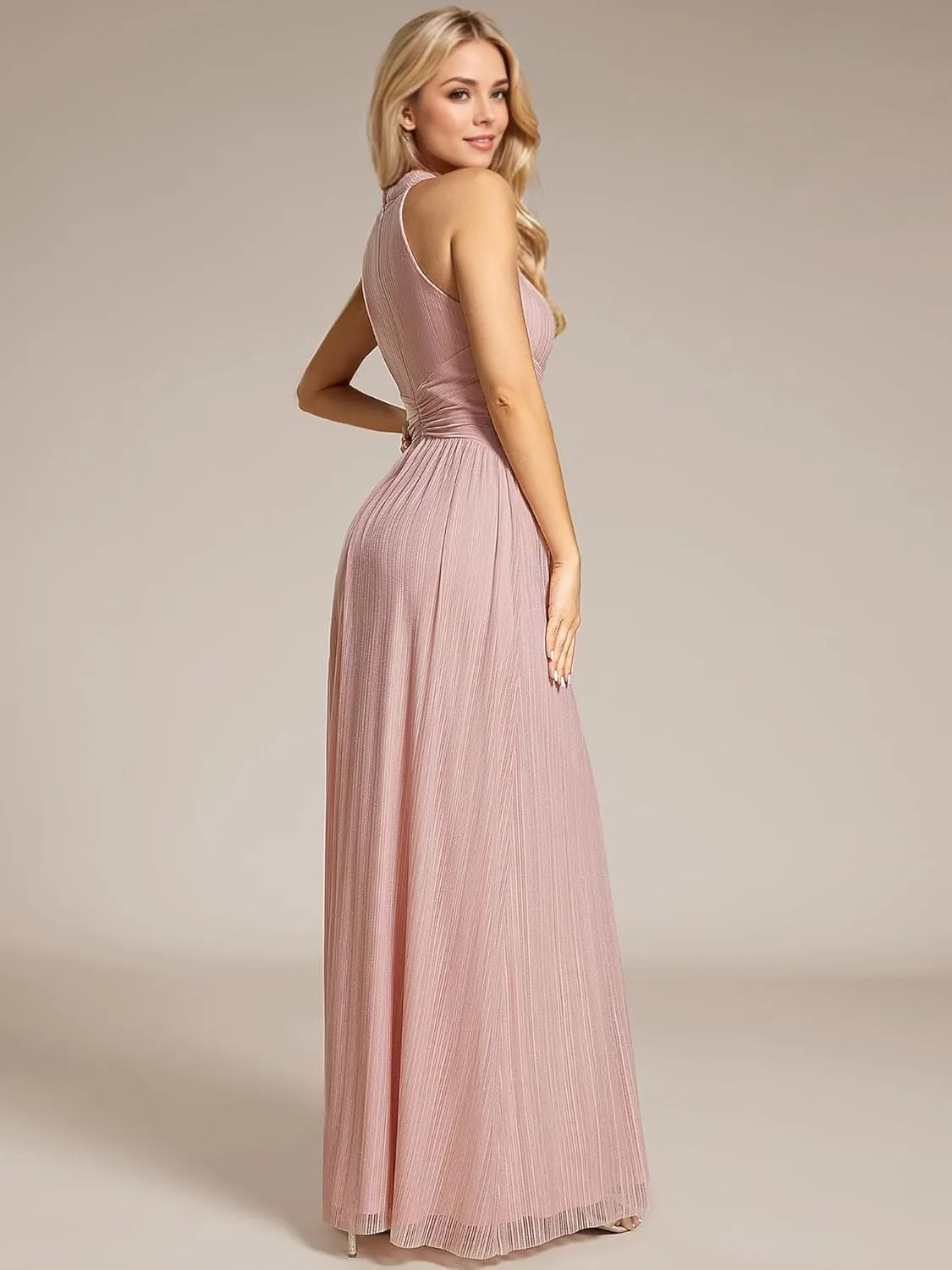 Ever-Pretty Women's Halter Neck Summer Formal Dresses Sleeveless Pletaed Floor Length Glitter Evening Dresses 41961