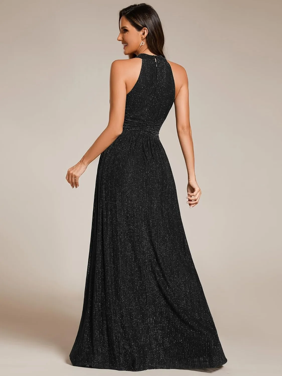 Ever-Pretty Women's Halter Neck Summer Formal Dresses Sleeveless Pletaed Floor Length Glitter Evening Dresses 41961