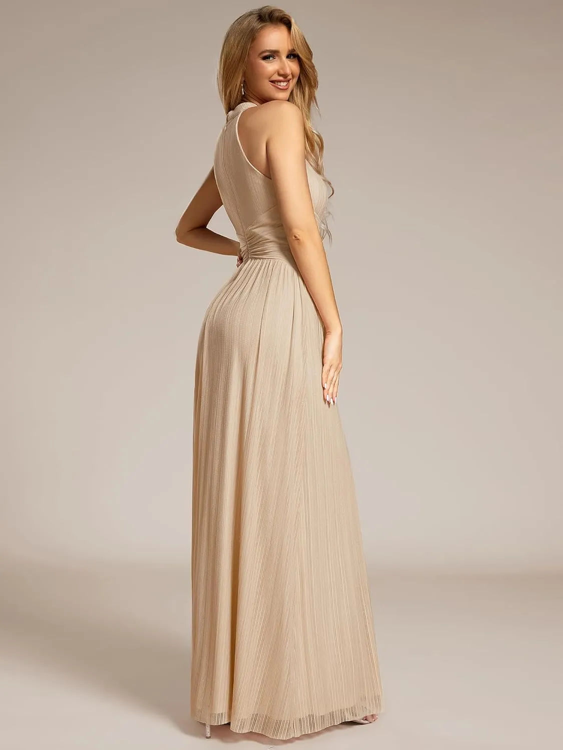 Ever-Pretty Women's Halter Neck Summer Formal Dresses Sleeveless Pletaed Floor Length Glitter Evening Dresses 41961