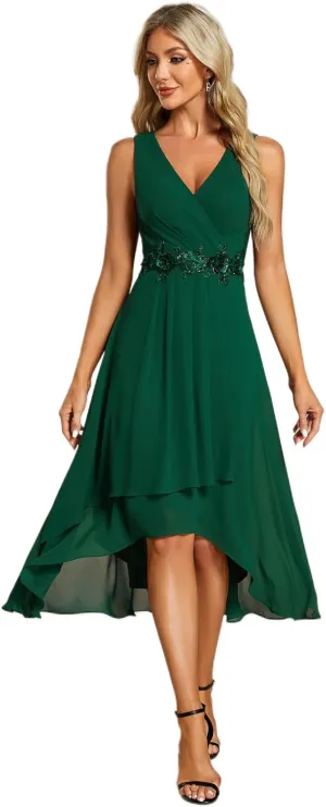 Ever-Pretty Women's Hi-Lo Sleeveless V Neck Appliques Flowy Chiffon Midi Formal Dress for Wedding Guest 41926