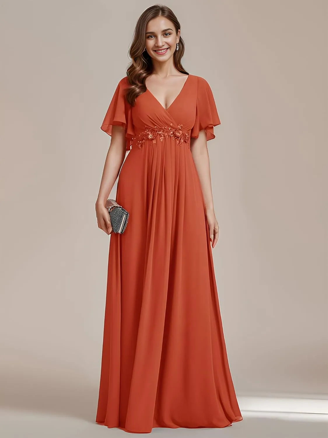 Ever-Pretty Women's Mother's Dress Chiffon V Neck A Line Appliques Waist Formal Dresses 01960