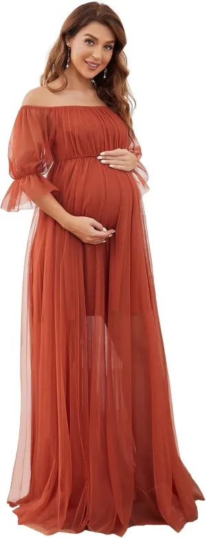Ever-Pretty Women's Off-Shoulder A-line Tulle Maternity Dress for Baby Shower 20862