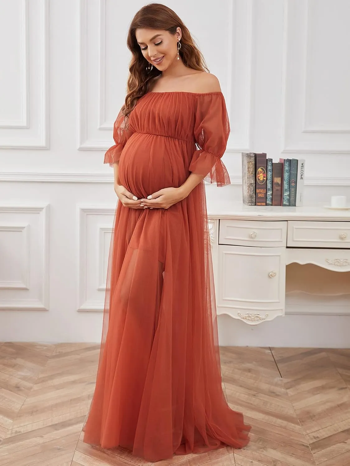Ever-Pretty Women's Off-Shoulder A-line Tulle Maternity Dress for Baby Shower 20862
