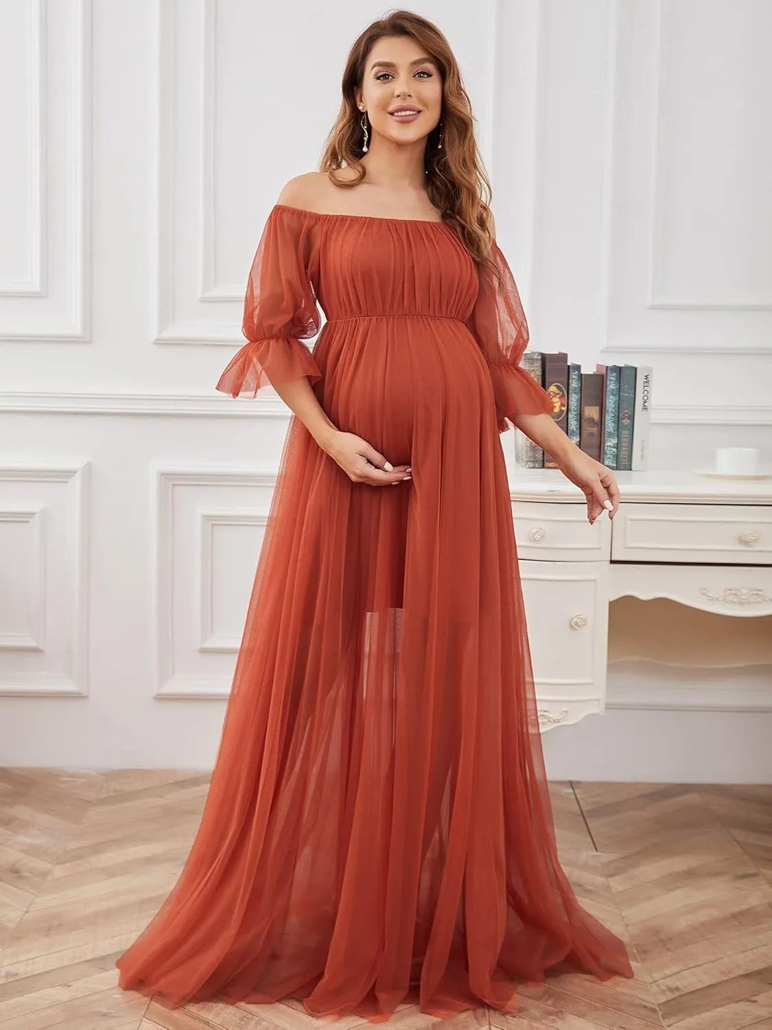 Ever-Pretty Women's Off-Shoulder A-line Tulle Maternity Dress for Baby Shower 20862