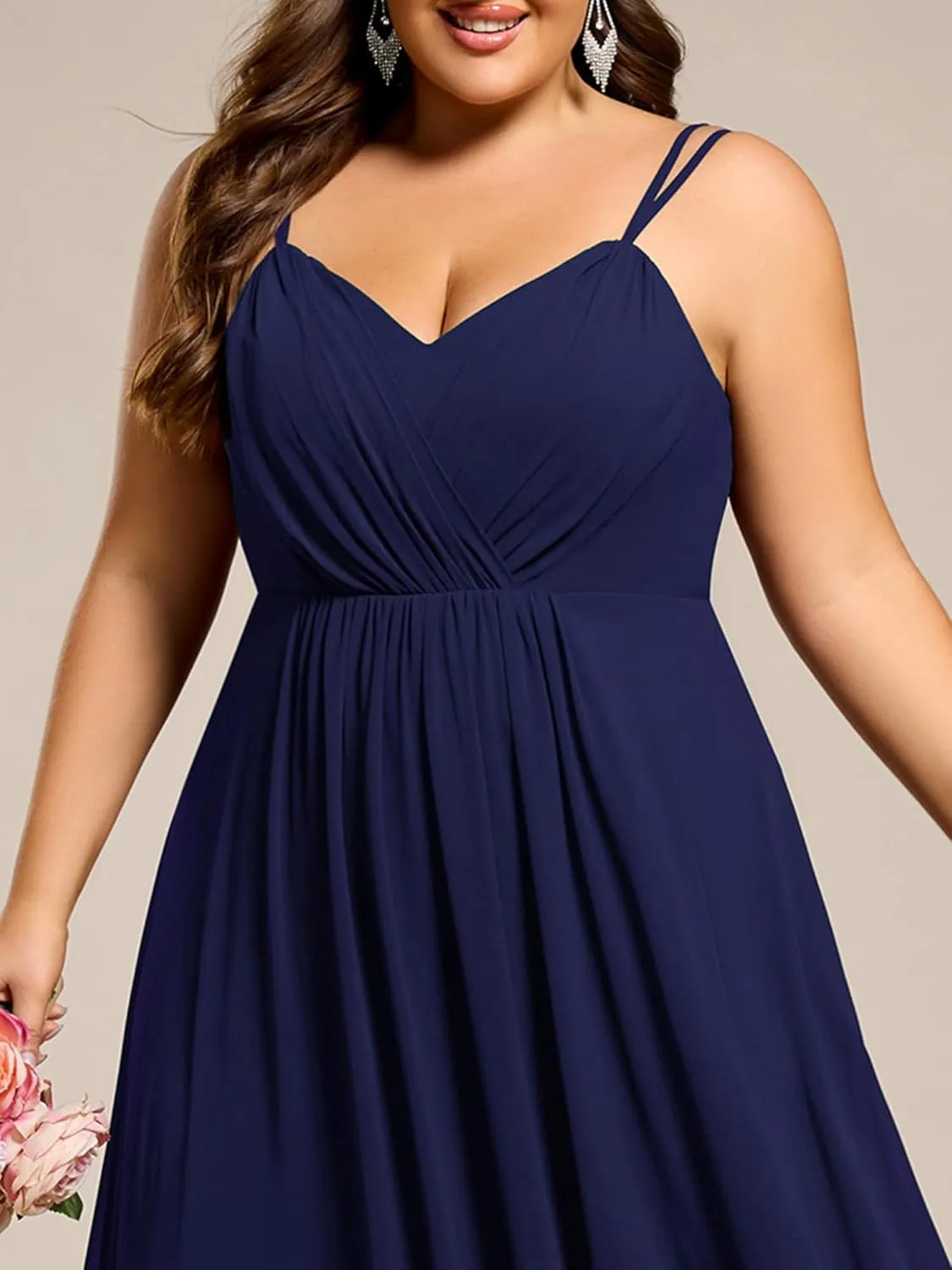 Ever-Pretty Women's Pleated Backless Applique V Neck A Line Chiffon Sleeveless Plus Size Bridesmaid Dresses 01692-DA
