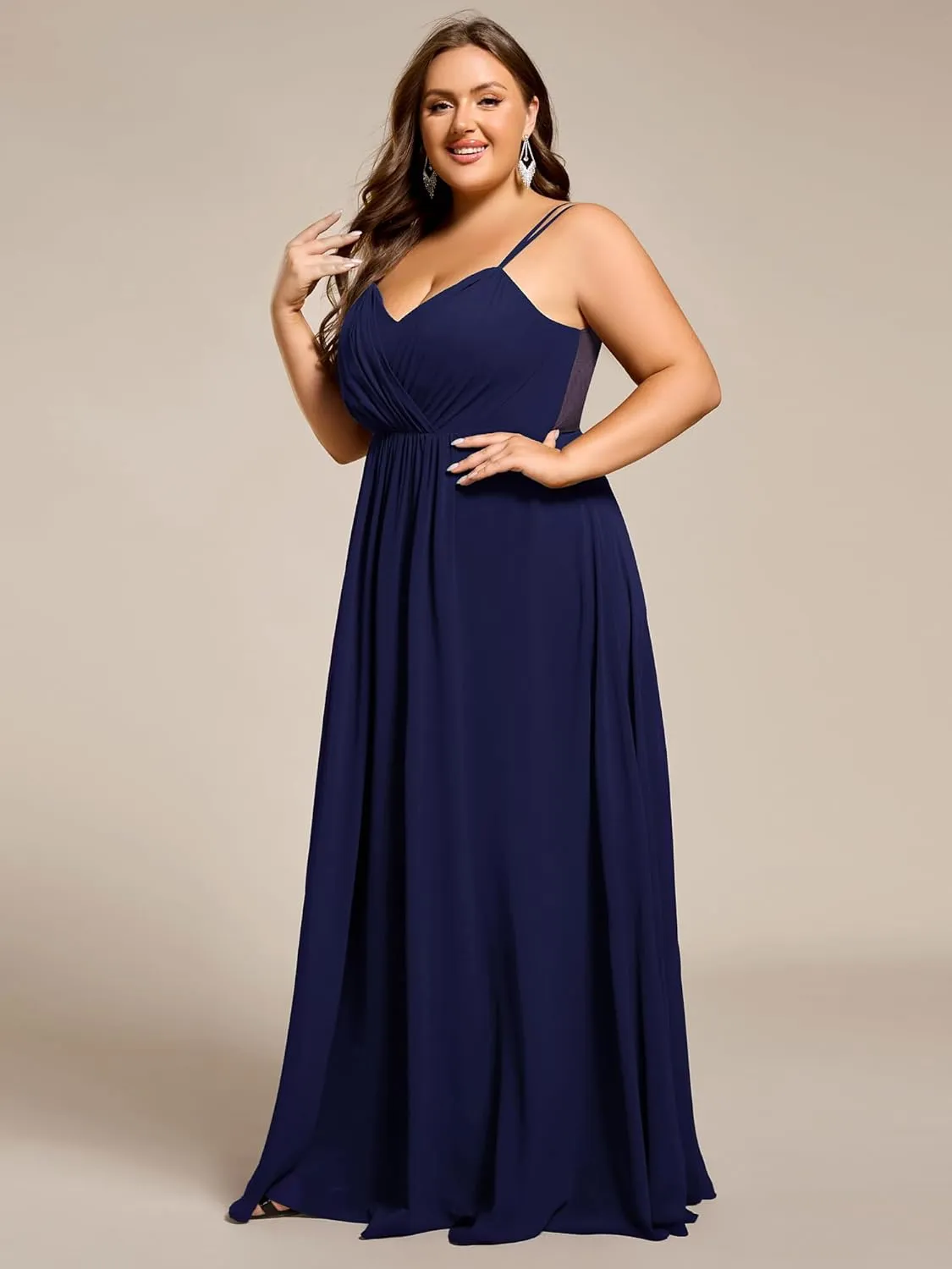 Ever-Pretty Women's Pleated Backless Applique V Neck A Line Chiffon Sleeveless Plus Size Bridesmaid Dresses 01692-DA