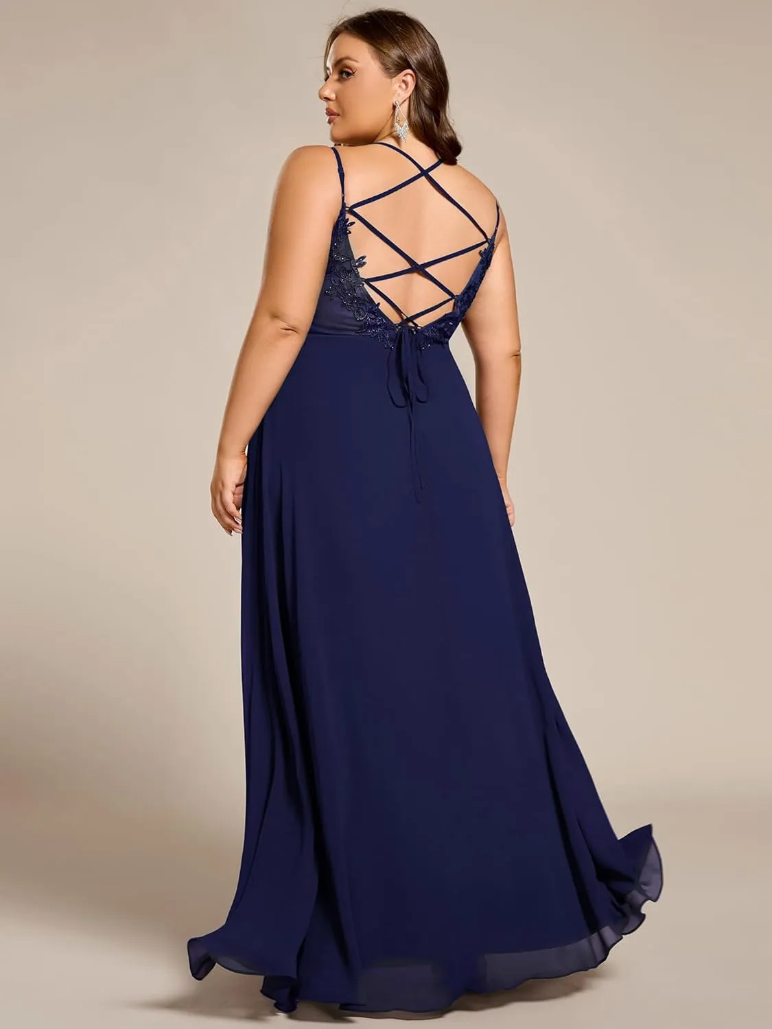Ever-Pretty Women's Pleated Backless Applique V Neck A Line Chiffon Sleeveless Plus Size Bridesmaid Dresses 01692-DA