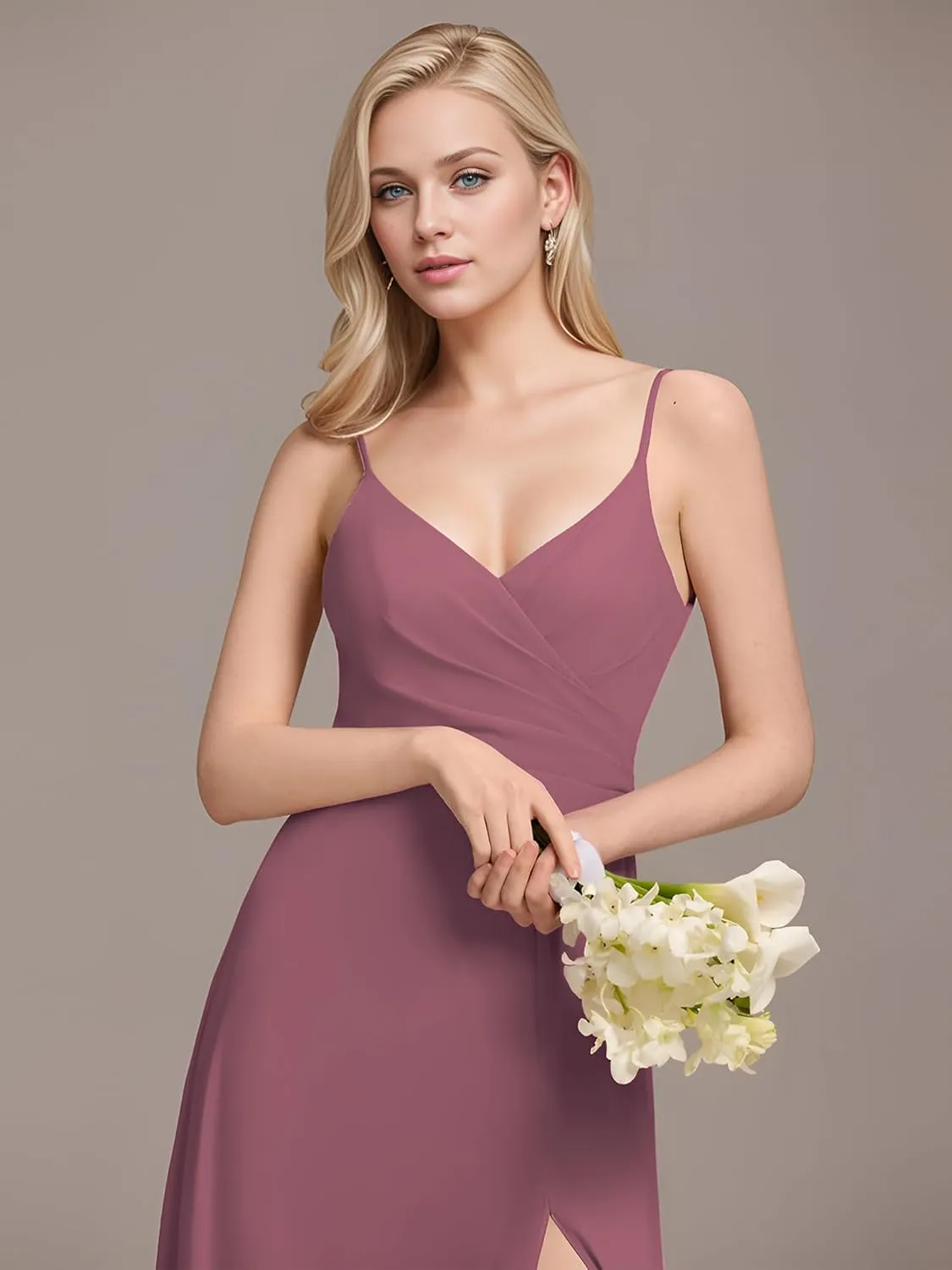 Ever-Pretty Women's Sexy Side Slit V Neck Spaghetti Straps Chiffon A Line Bridesmaid Dress 0128B-PH