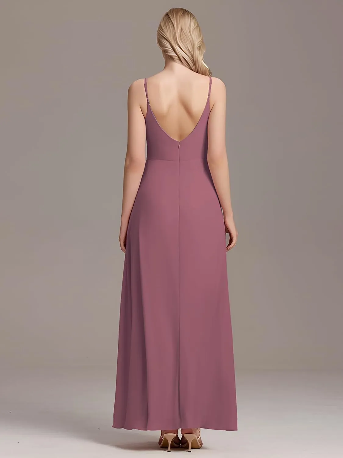 Ever-Pretty Women's Sexy Side Slit V Neck Spaghetti Straps Chiffon A Line Bridesmaid Dress 0128B-PH