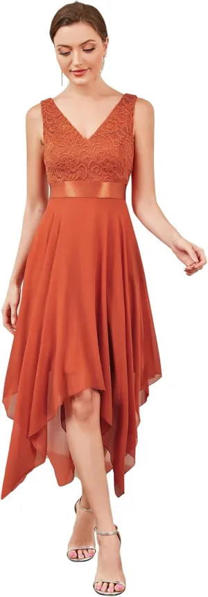 Ever-Pretty Women's Sexy V Neck Empire Waist Sleeveless Lace Chiffon Hi-Lo Cocktail Dress 00207-PH